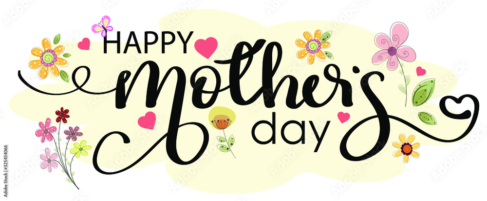 Happy mother's day. Love mom decoration with flowers. Best mom ever. Illustration mothers day