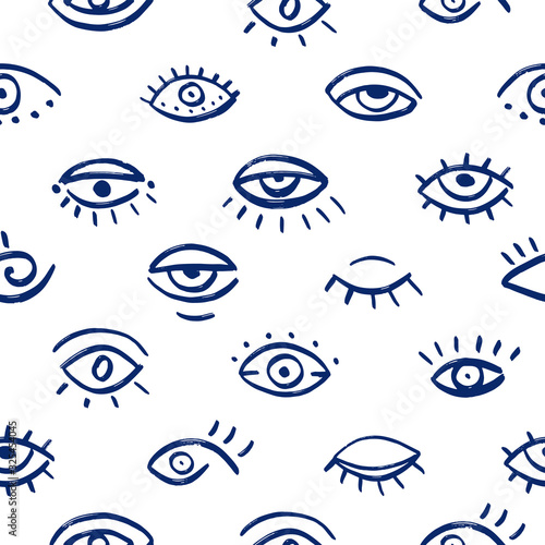 Seamless pattern of hand drawn eyes