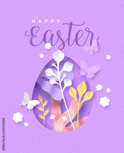 Happy easter papercut egg flower paper craft card