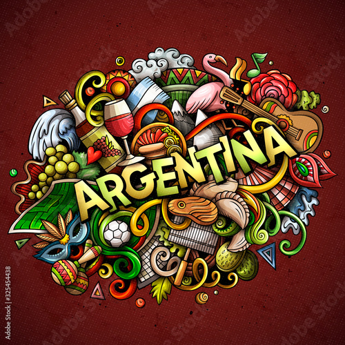 Argentina hand drawn cartoon doodles illustration. Funny design.