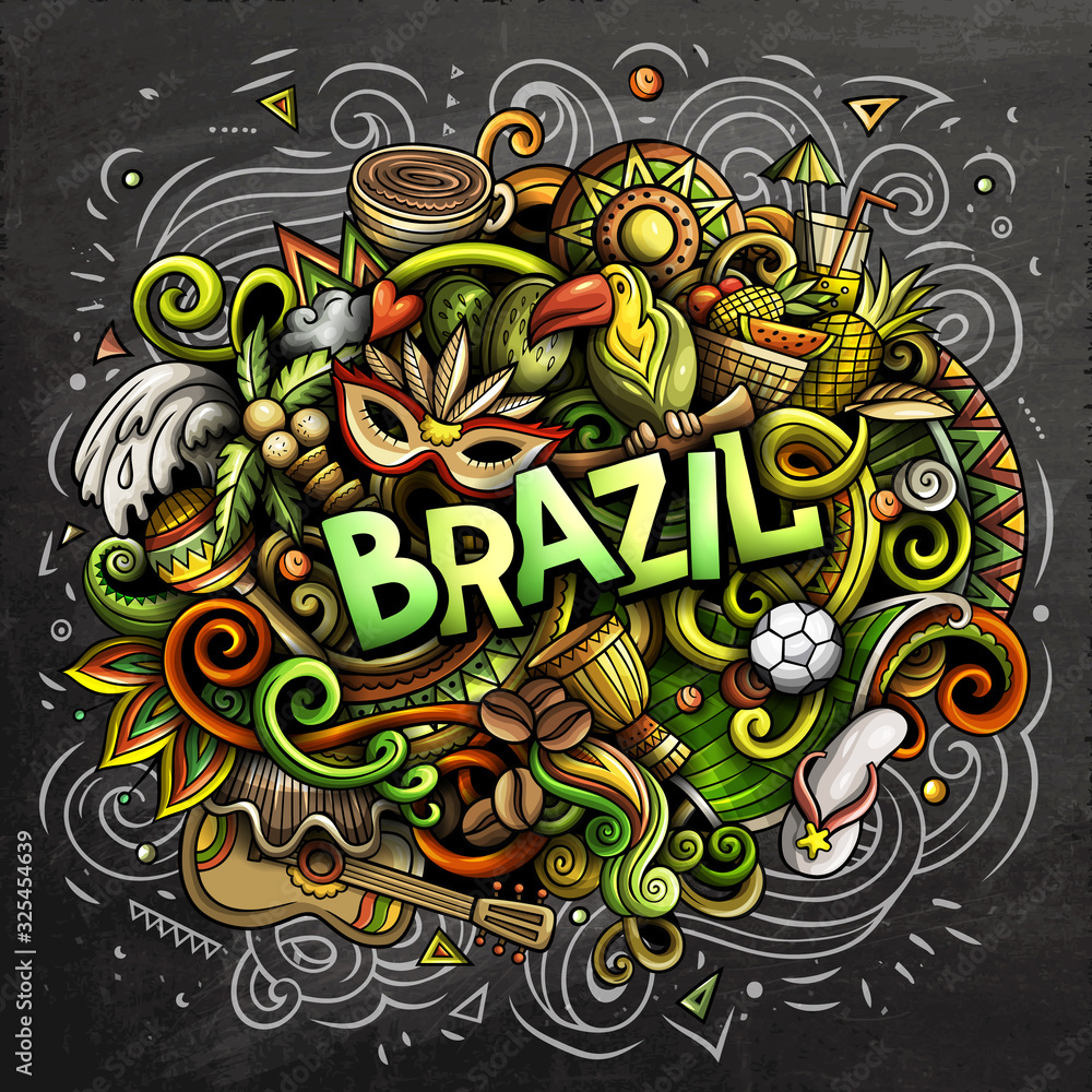 Brazil hand drawn cartoon doodles illustration. Funny design.