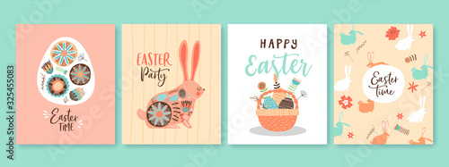Happy easter cute spring rabbit card set