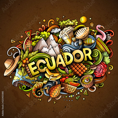 Ecuador hand drawn cartoon doodles illustration. Funny design. photo