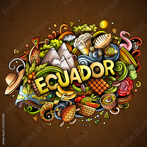 Ecuador hand drawn cartoon doodles illustration. Funny design.