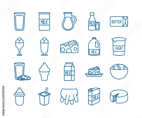 Isolated dairy line style icon set vector design