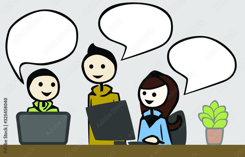group_man_woman_talking_pc_notebook_office_speech balloon_by jziprian group_man_woman_talking_pc_notebook_office_speech balloon_by jziprian