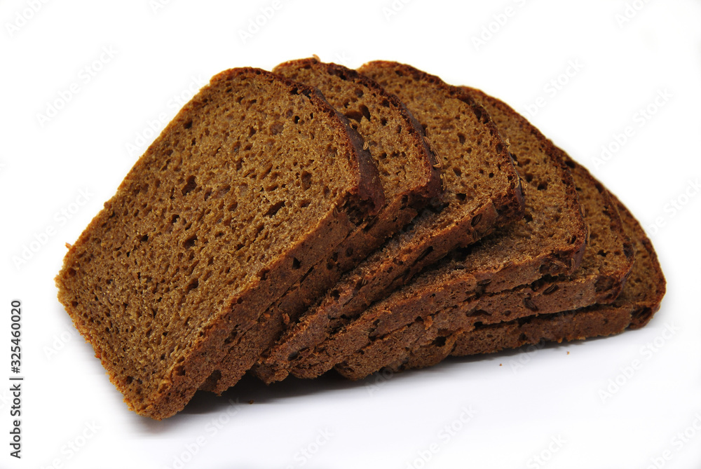 sliced black bread on a white background sliced black bread on a white background
