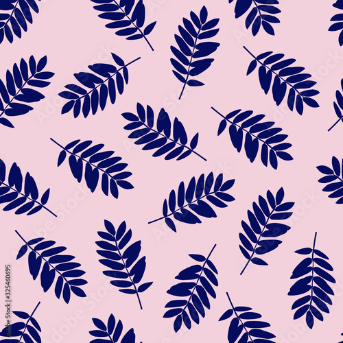 Dark blue elegant leaves pattern for textile, print, fabric, surface design. Seamless leaves pattern design