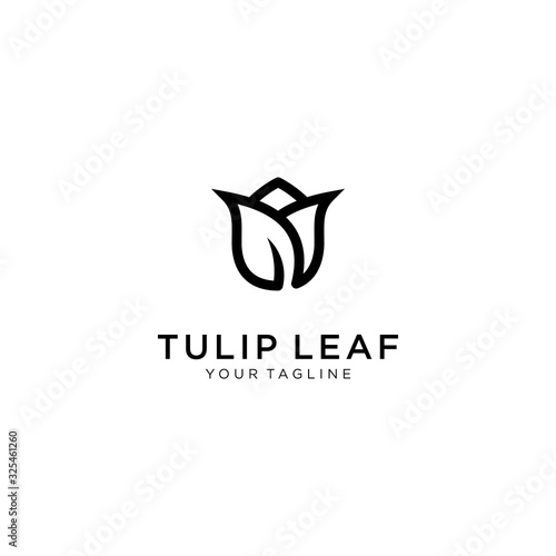 Tulips with leaf logo. Line art, outline, monoline, silhouette style  tulips flower. For salon or cosmetics brand logo template