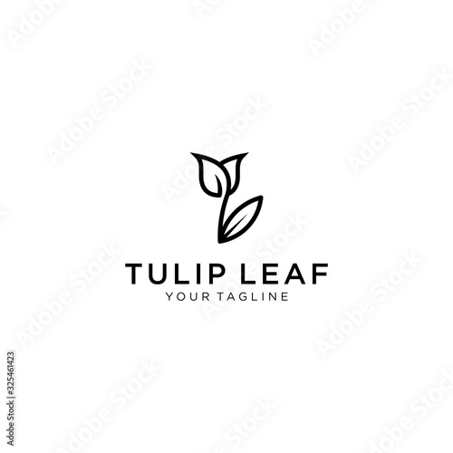 Tulips with leaf logo. Line art, outline, monoline, silhouette style  tulips flower. For salon or cosmetics brand logo template