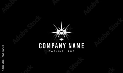 Vector white logo on which an abstract image of a monkey is furious.