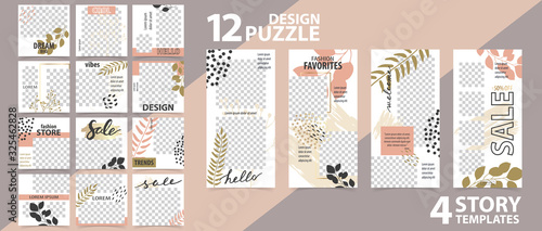 Trendy editable template for social networks stories and posts, vector illustration.