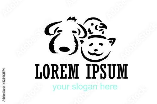 innovative and creative, minimalist animal logo. can use animal clinics, petshop and veterinarian. black and white simple stylish logo.