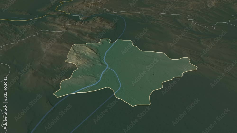 Budapest, capital city with its capital, zoomed and extruded on the relief map of Hungary in the conformal Stereographic projection. Animation 3D Budapest, capital city with its capital, zoomed and extruded on the relief map of Hungary in the conformal Stereographic projection. Animation 3D