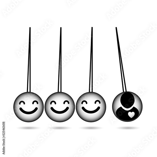 Pendulum Icon, Newton's Cradle with user. people in love concept. Stock vector illustration isolated on white background.