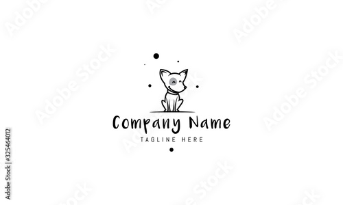Vector logo on which an abstract image of a sitting cute dog.