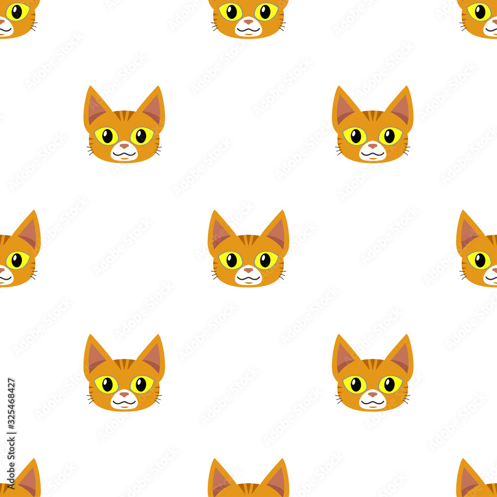 Vector cartoon tabby cat seamless pattern background for design.