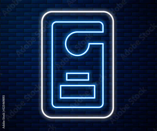 Glowing neon line Please do not disturb icon isolated on brick wall background. Hotel Door Hanger Tags.  Vector Illustration