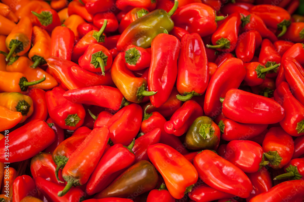 background of closeup red peppers