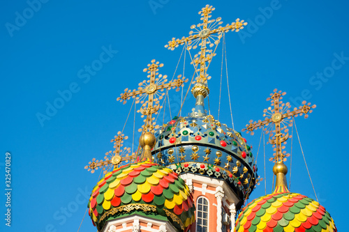 Domes of the Church of the Cathedral of the virgin on Rozhdestvenskaya street in Nizhny Novgorod
