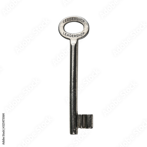 leadership, keyword written on a key isolated on a white background