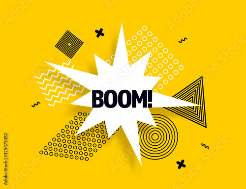 Boom speech bubble banner pop art memphis style