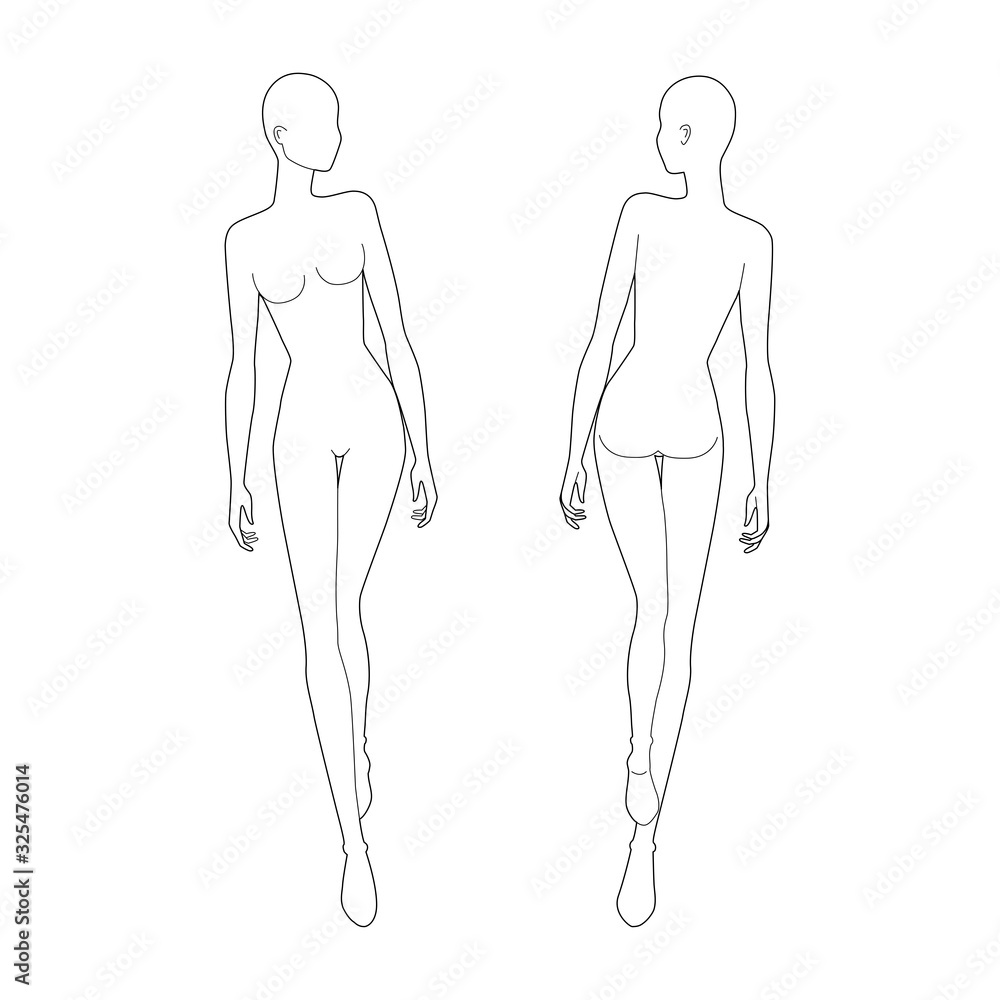 Fashion template 9 head for technical drawing with main lines. Fashion template 9 head for technical drawing with main lines.