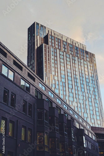 Glass office building at sunrise in City of London