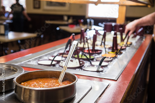 salad and soup bar in restaurant 