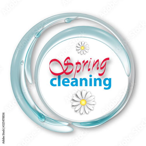 Water splash spring cleaning on white background. Services cleaning logo with flowers. Vector