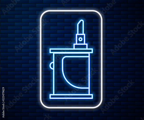 Glowing neon line Electronic cigarette icon isolated on brick wall background. Vape smoking tool. Vaporizer Device. Vector Illustration