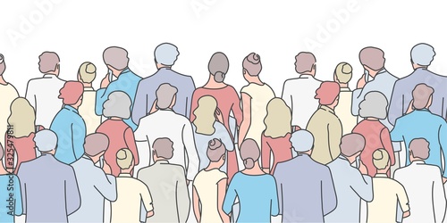 Hand drawn vector illustration of crowd people.