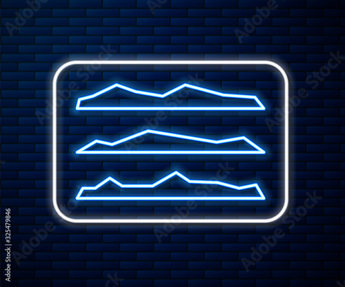 Glowing neon line Strips of cocaine or heroin drug icon isolated on brick wall background. Vector Illustration