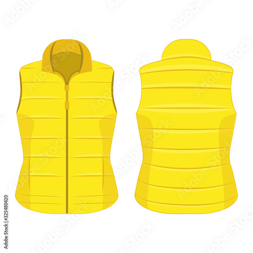 Yellow winter zipped vest isolated vector on the white background