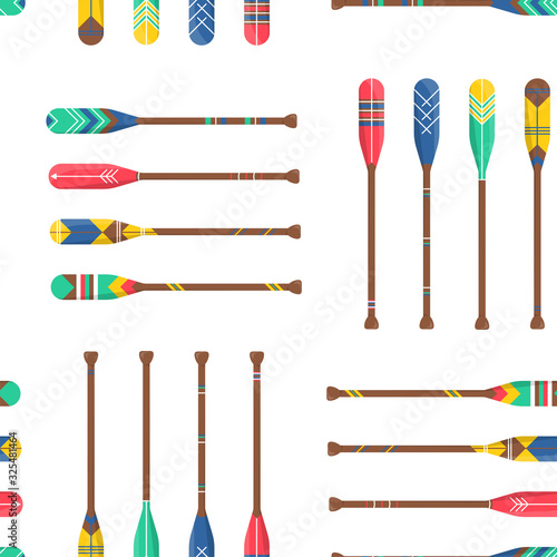 Seamless pattern with oars or paddles boat
