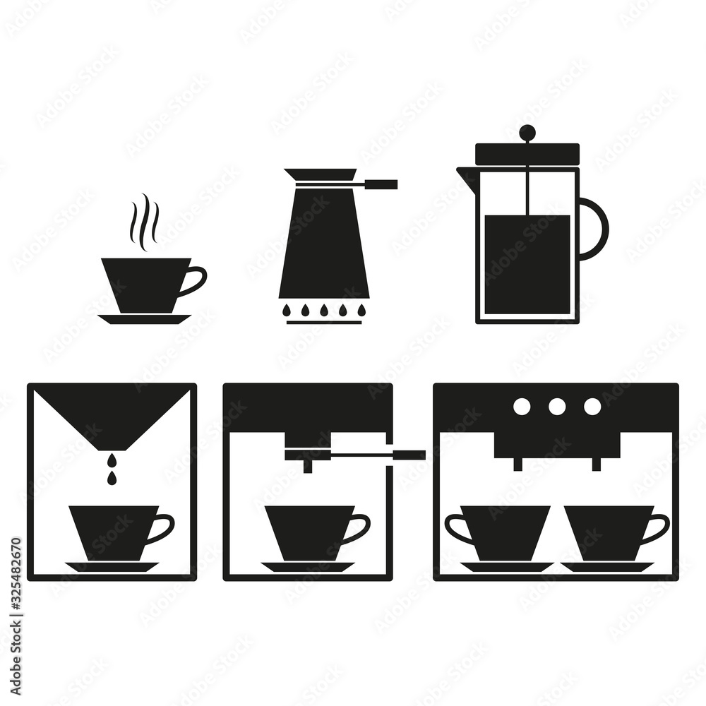 Set of icons for coffee making methods. Simple vector illustration Set of icons for coffee making methods. Simple vector illustration