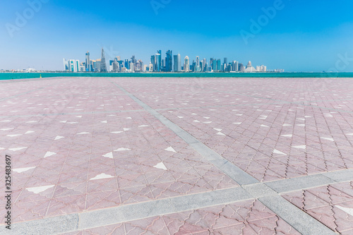 The skyline of West Bay with numerous modern fast growing skyscrapers of Al Dafna, Doha, Qatar.