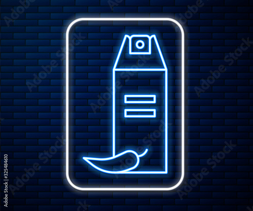 Glowing neon line Pepper spray icon isolated on brick wall background. OC gas. Capsicum self defense aerosol. Vector Illustration