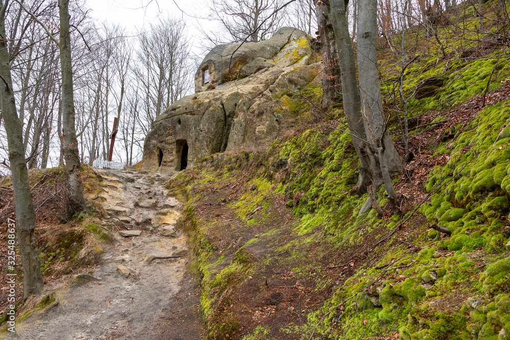 The cave monastery of the village of Razgirche is a rock-cave complex, a unique monument of history and nature. Located near the village of Razgirche, Stryi district, Lviv region, Ukraine. The cave monastery of the village of Razgirche is a rock-cave complex, a unique monument of history and nature. Located near the village of Razgirche, Stryi district, Lviv region, Ukraine.