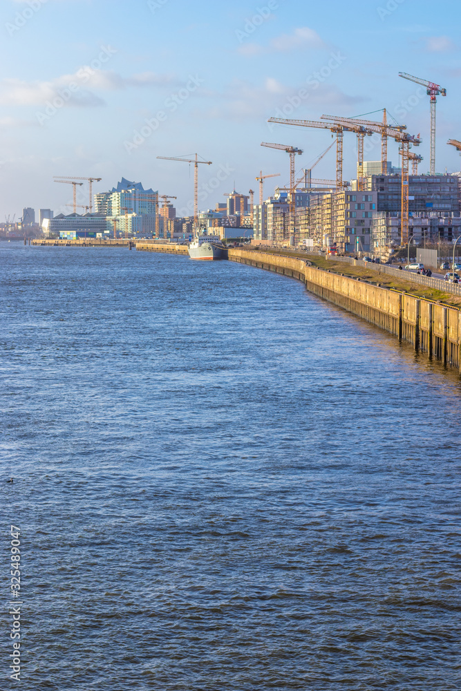 Hafencity construction sites at the Elbe river