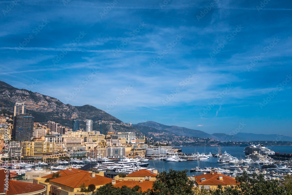 Yacht harbor of Monaco in the Mediterranean Sea in summer