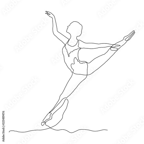 Contour drawing of ballerina on white background. Hand drawn vector illustration. One line art.