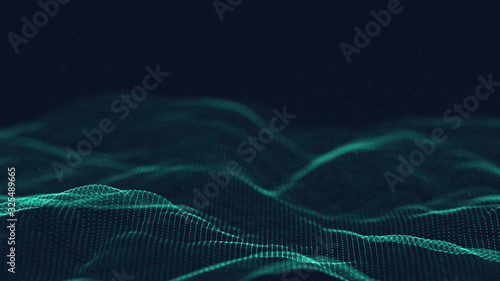 Abstract 3d technology and science neon visualization. Blockchain and cryptocurrency. Digital wallpaper. Business concept. Big data and artificial intelligence. Rendering computer virtual reality © Nabugu