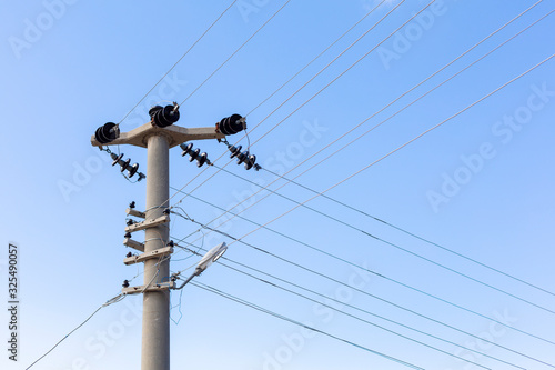 Cables and insulators on the power pole