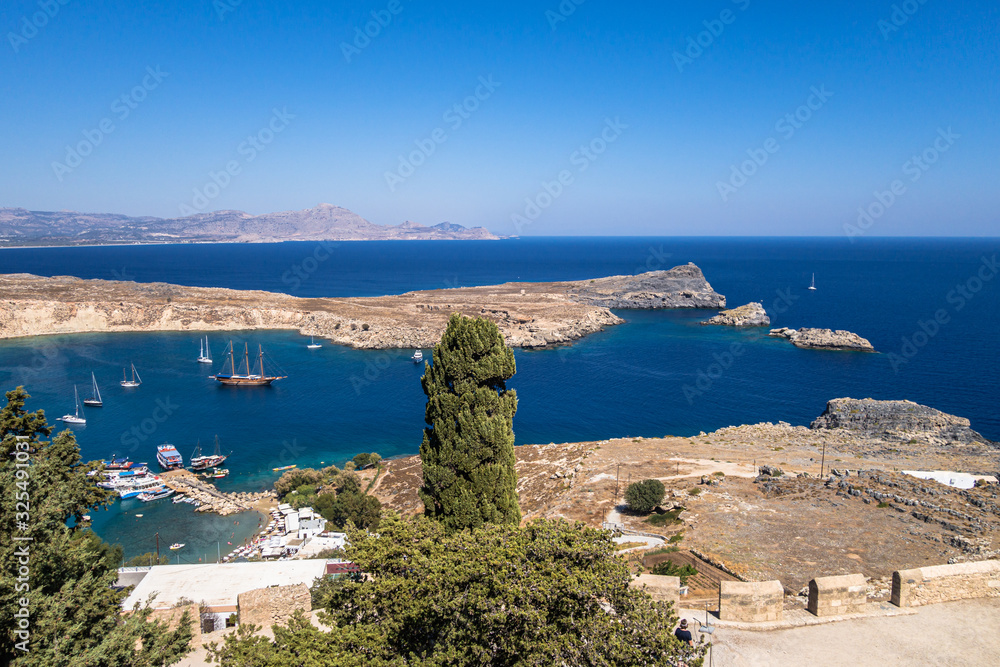 Beautiful lagoon with blue sky in Rhodes, Greece