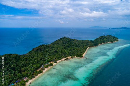 Aerial drone view of beautiful tropical Koh Kradan paradise island in Thailand
