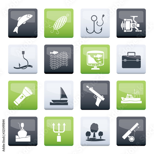 Fishing industry icons over color background - vector icon set