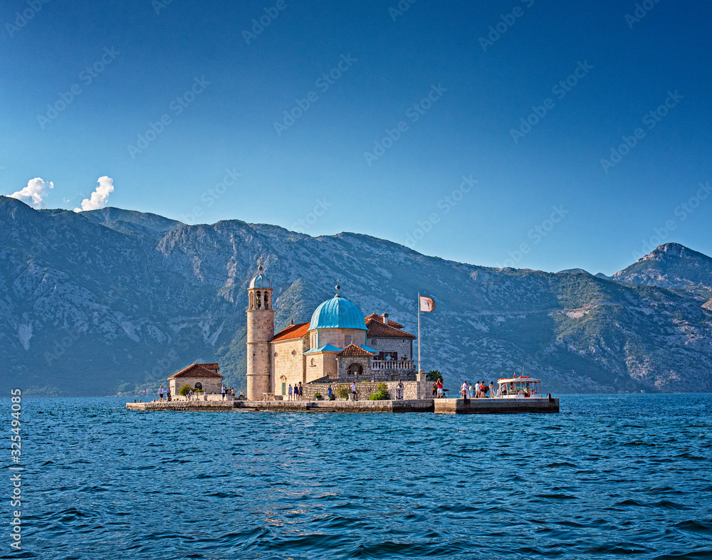View on the Church of Mary on the reef in Perast, Montenegro