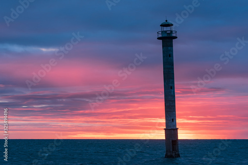 Skew lighthouse in the Baltic Sea. Kiipsaar, Harilaid, Saaremaa, Estonia, Europe.