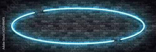 Vector realistic isolated neon sign of yellow oval frame for template and layout on the wall background.